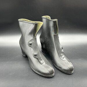 Vintage Rubber High Heel Galoshes Rain Boots 1940s Womens Size 6 USA Black